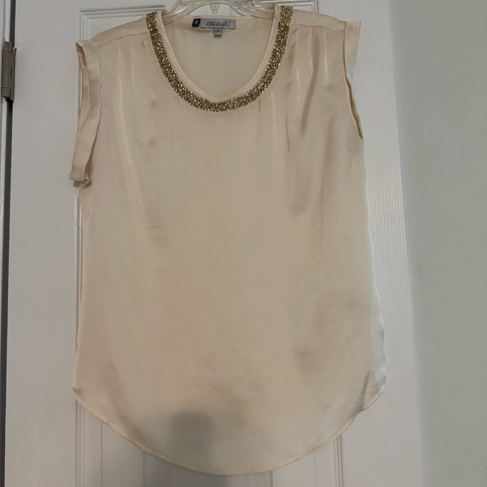 Jennifer Lopez Cream Gold Embellished Sleeveless Blouse‎
